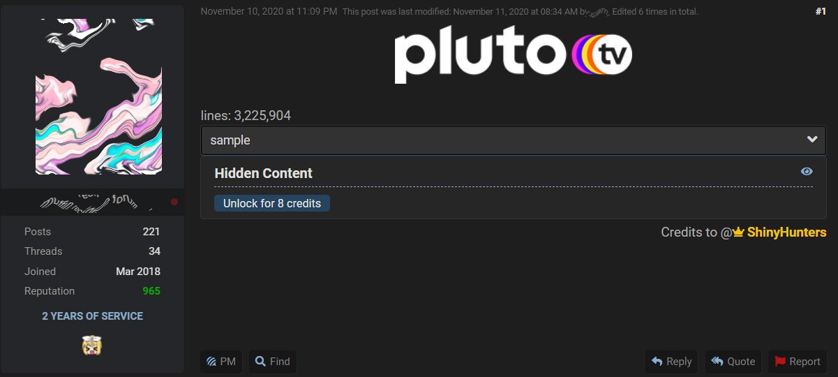 Pluto TV database is offered for free