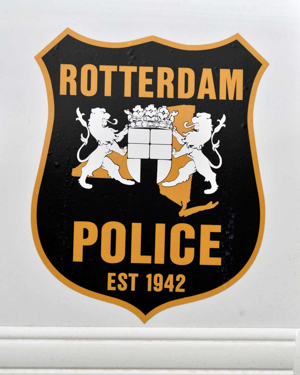 Emblem on a Rotterdam police car in Rotterdam Wednesday Feb. 20, 2013. Police say someone hacked the town's email system in January 2021. (John Carl D'Annibale / Times Union)