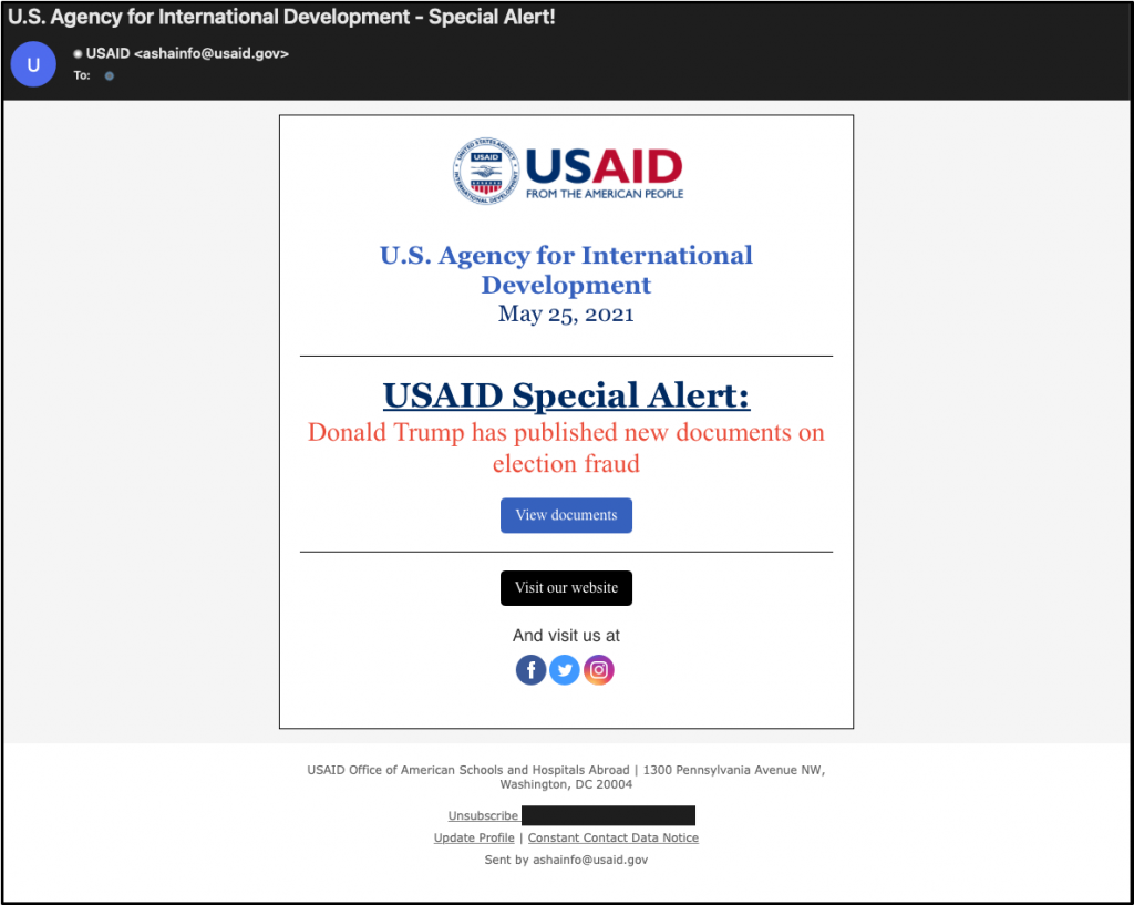Targeting phishing emails pretending to be from USAID