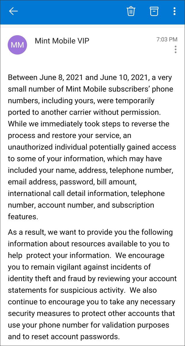 Mint Mobile data breach notification