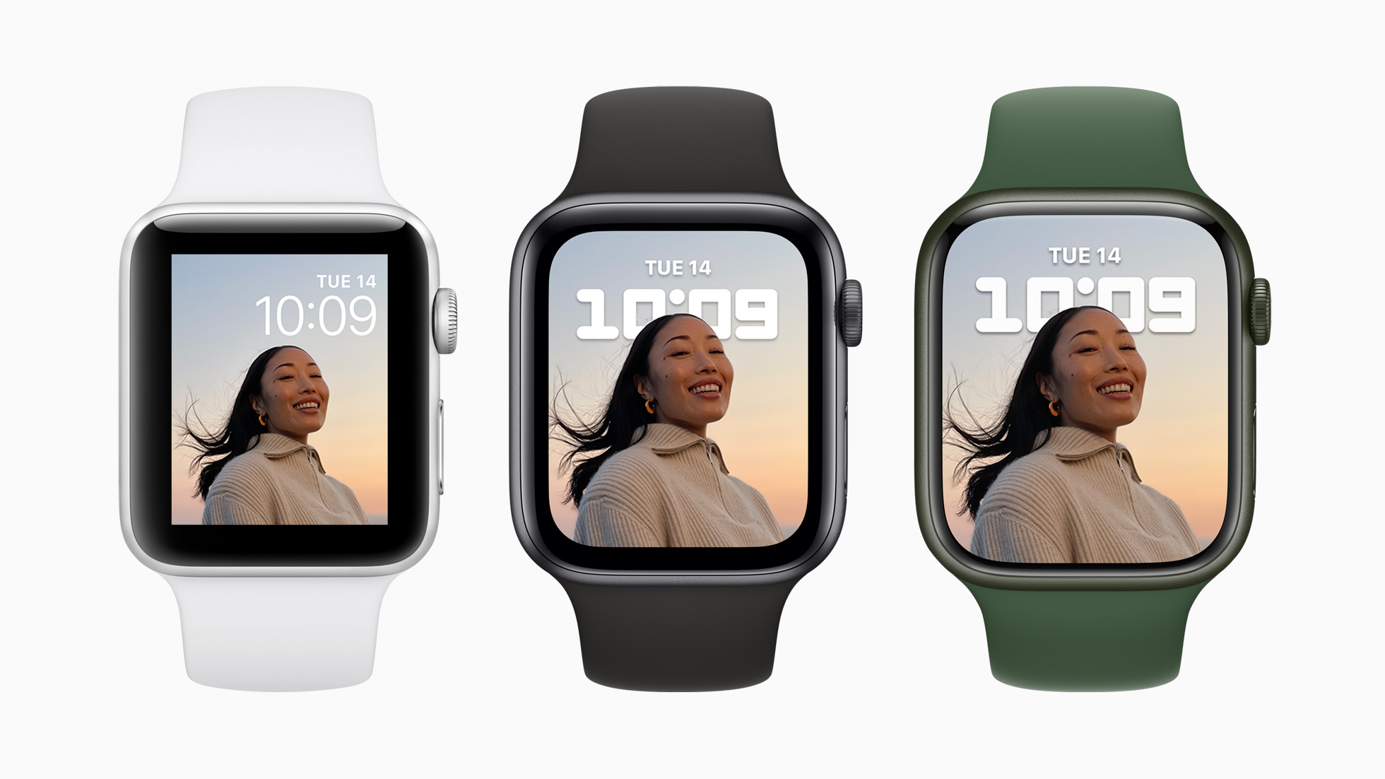 Left to right: Apple Watch Series 3, Series 6, Series 7