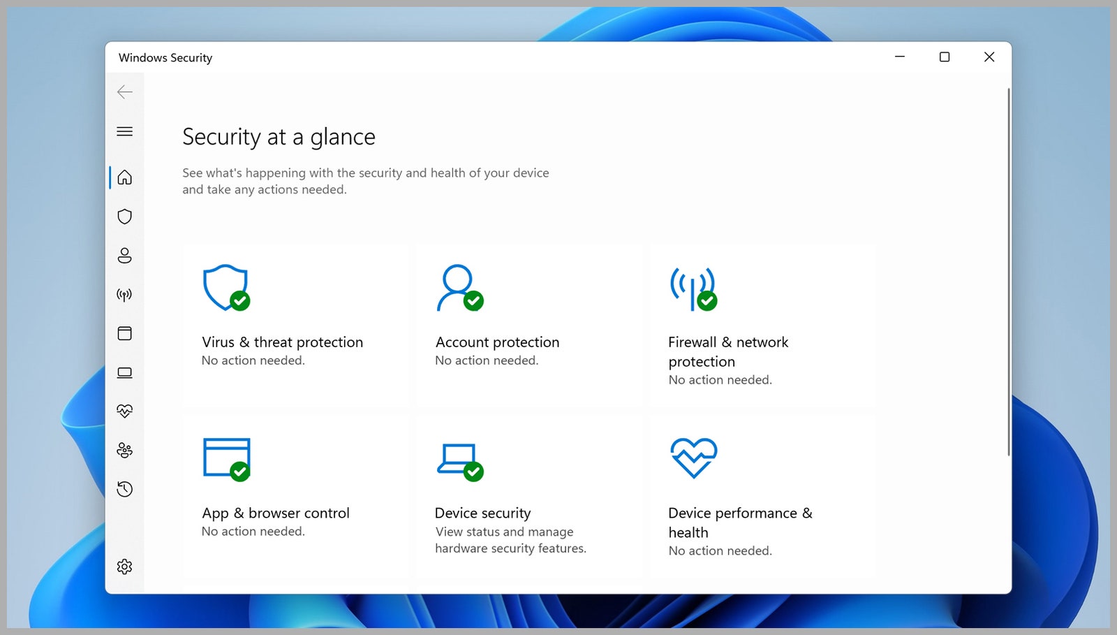 Screenshot of Windows Security settings menu