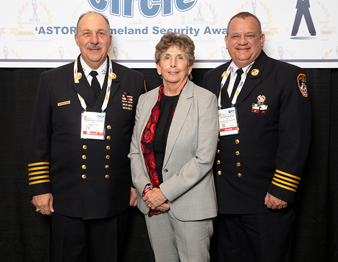Thomas Richardson, FDNY Chief of Department; Dr. Kathleen Kiernan, President of NEC National Security Systems; and Richard Blatus, FDNY Assistant Chief of Operations at the 2021 ‘ASTORS’ Awards Luncheon at ISC East.