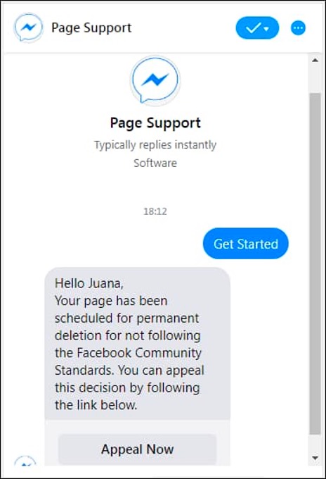 Facebook Phishing_Fake Chat bbot impersonating FB page support_20220711
