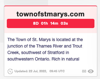 Screenshot taken from a ransomware group’s website. Text reads: “The Town of St. Marys is located at the junction of the Thames River and Trout Creek, southwest of Stratford in southwestern Ontario. Rich in natural resources, namely the Thames River, the land that now makes up St. Marys was traditionally used as hunting grounds by First Nations peoples. European settlers arrived in the early 1840s. Stolen data (67GB): financial documents, plans, department, confidential data”