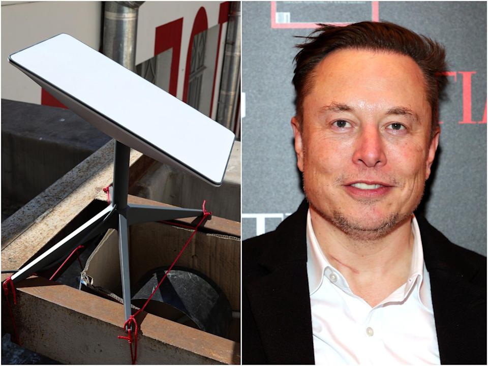 SpaceX Starlink internet terminal next to CEO Elon Musk.
