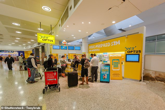 Optus labelled the cyberhack, which saw nearly 10million Aussies potentially have their personal data stolen, as a 'sophisticated attack' (Pictured, Optus Mobile booth at Sydney Airport)