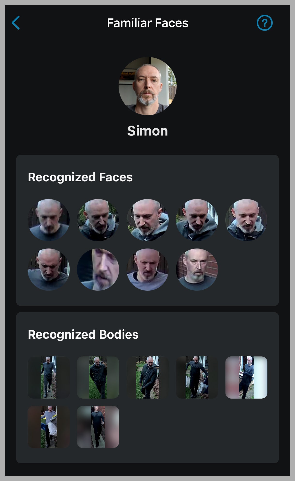 Screenshot of Eufy Cam app featuring facial recognition features.