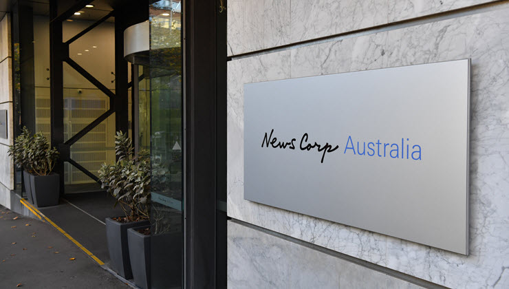 News Corp logo at its headquarters in Sydney