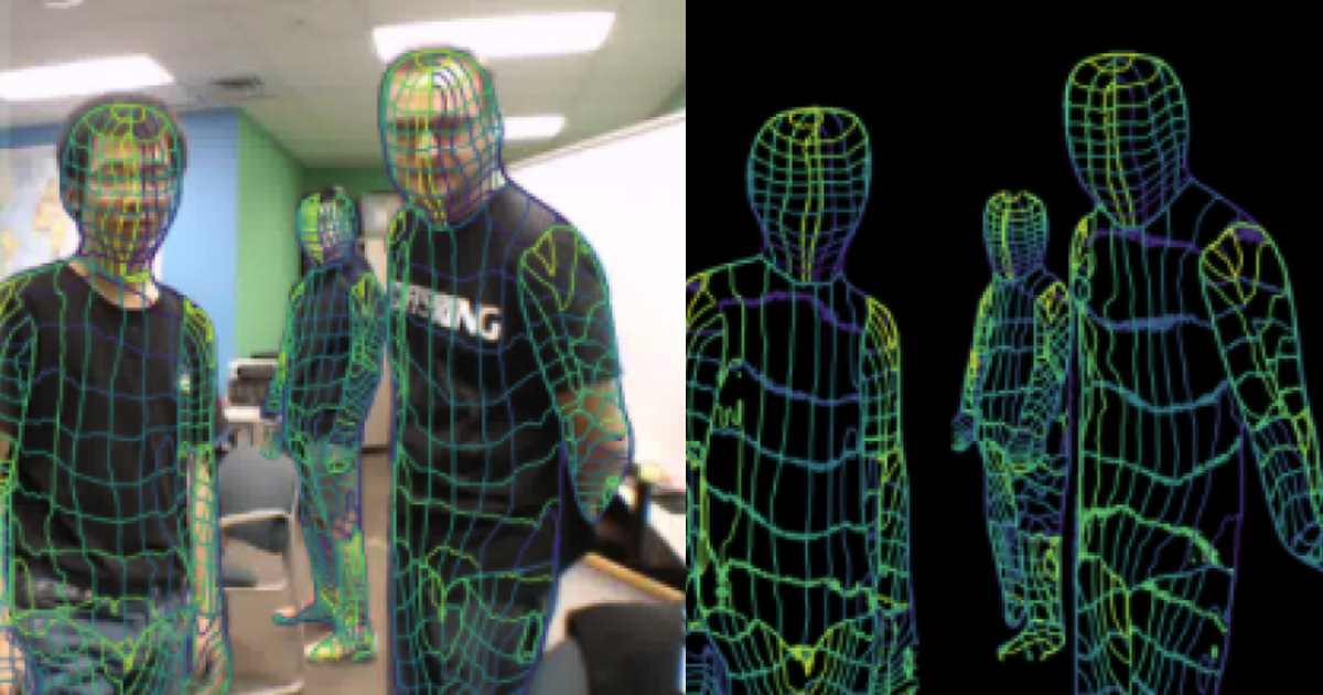 Split screen of AI learning pose of researchers on left and recreating poses from Wi-Fi signals on right