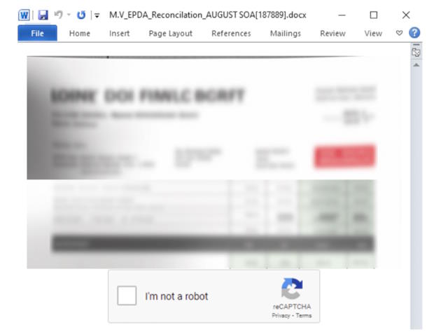 Screen shot of blurred document that shows up when a victim clicks on it