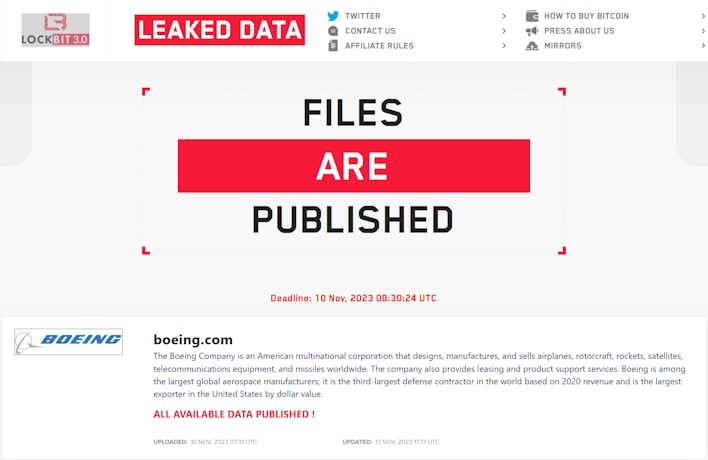lockbit boeing has files leaked by lockbit ransomware gang
