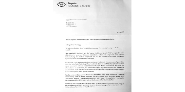 Toyota Financial Services breach notice