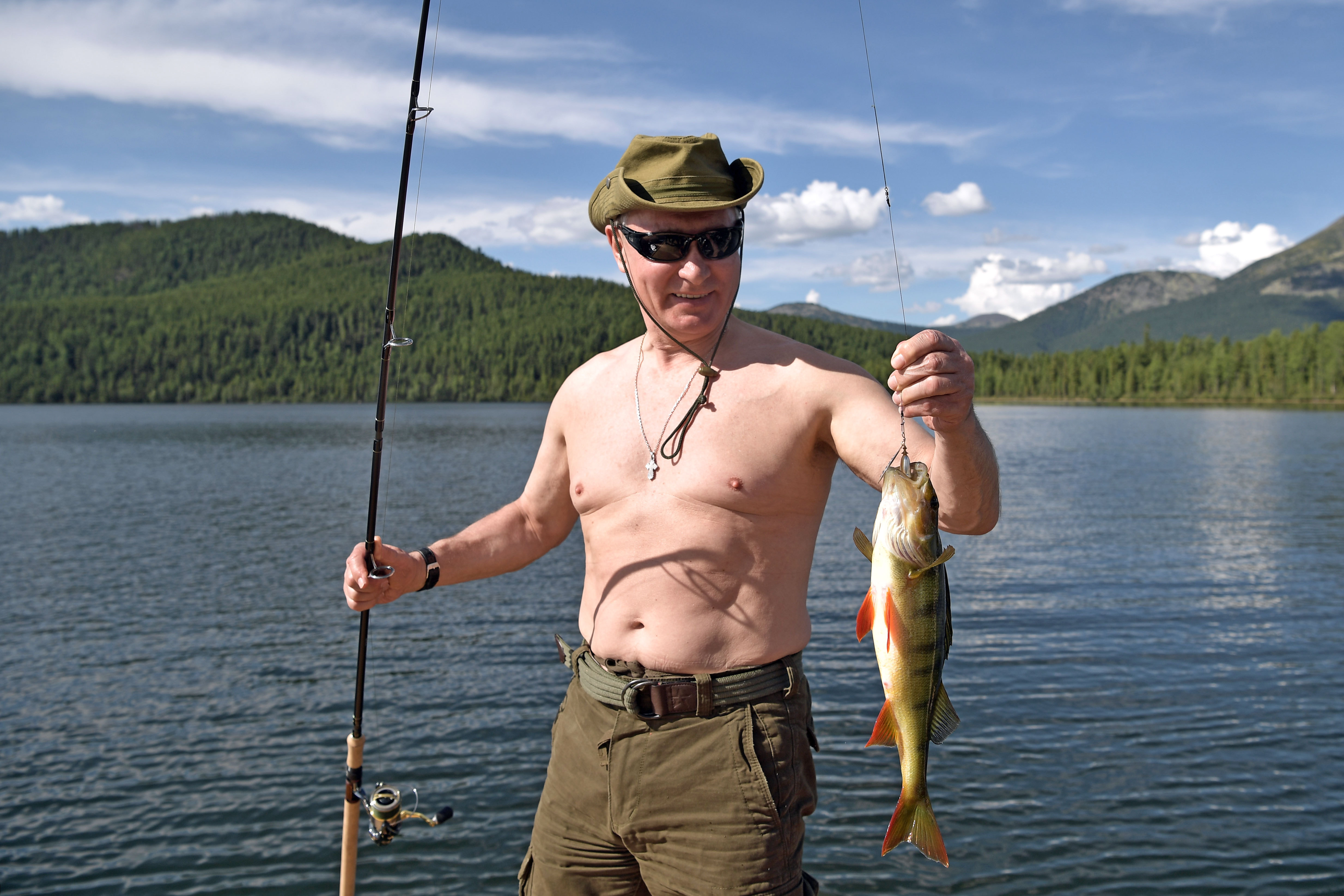 The magazine claimed in a jokey article that Putin, pictured in 2017, has a tiny todger